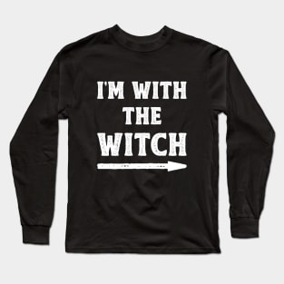 Funny Halloween I'm With The Witch Costume Couple (White) Long Sleeve T-Shirt